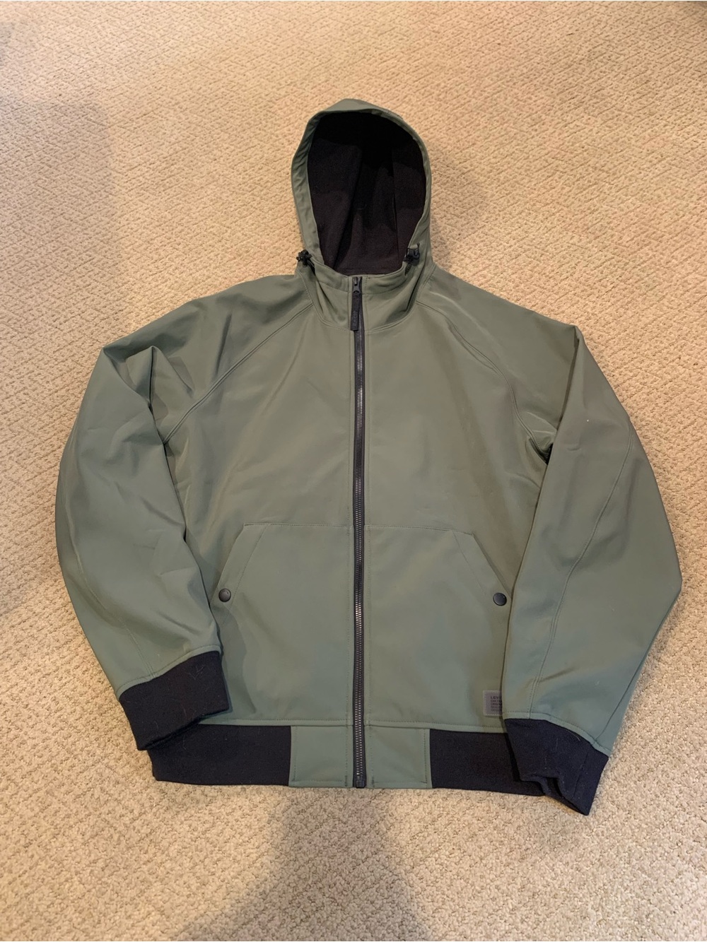 Levi’s Men’s M Soft Shell Hoodie Bomber Jacket Olive Green Full Zip